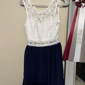 White and navy blue dress